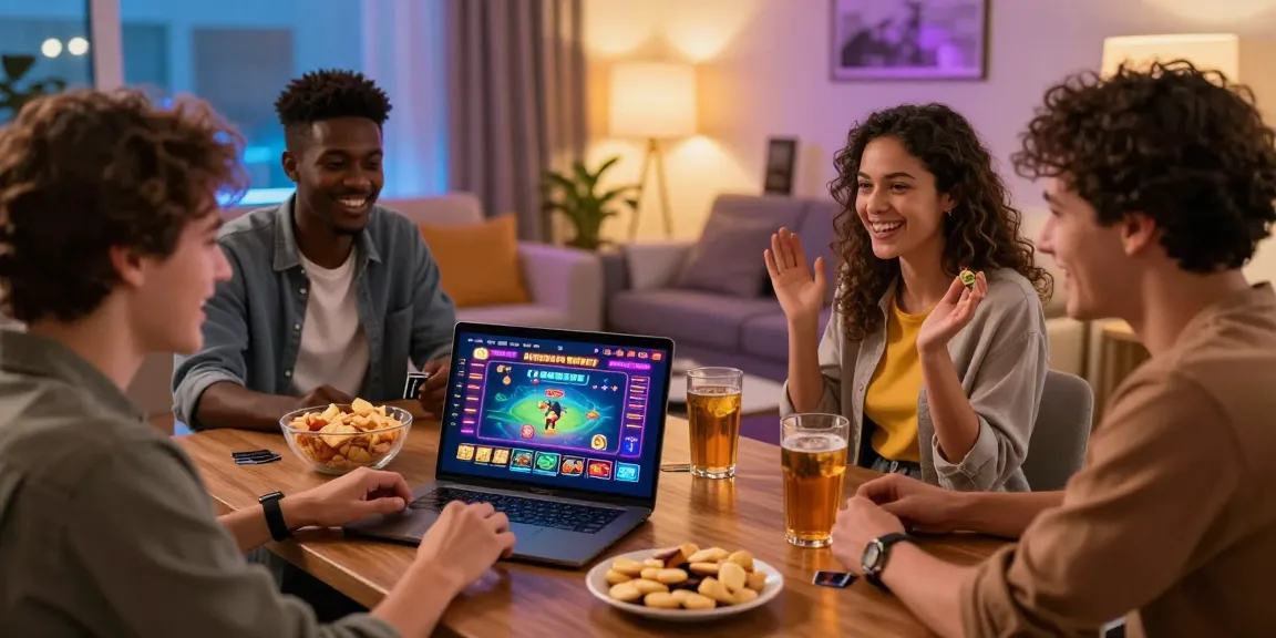 Friends enjoying a fun evening with credit card casinos UK, playing online games together.