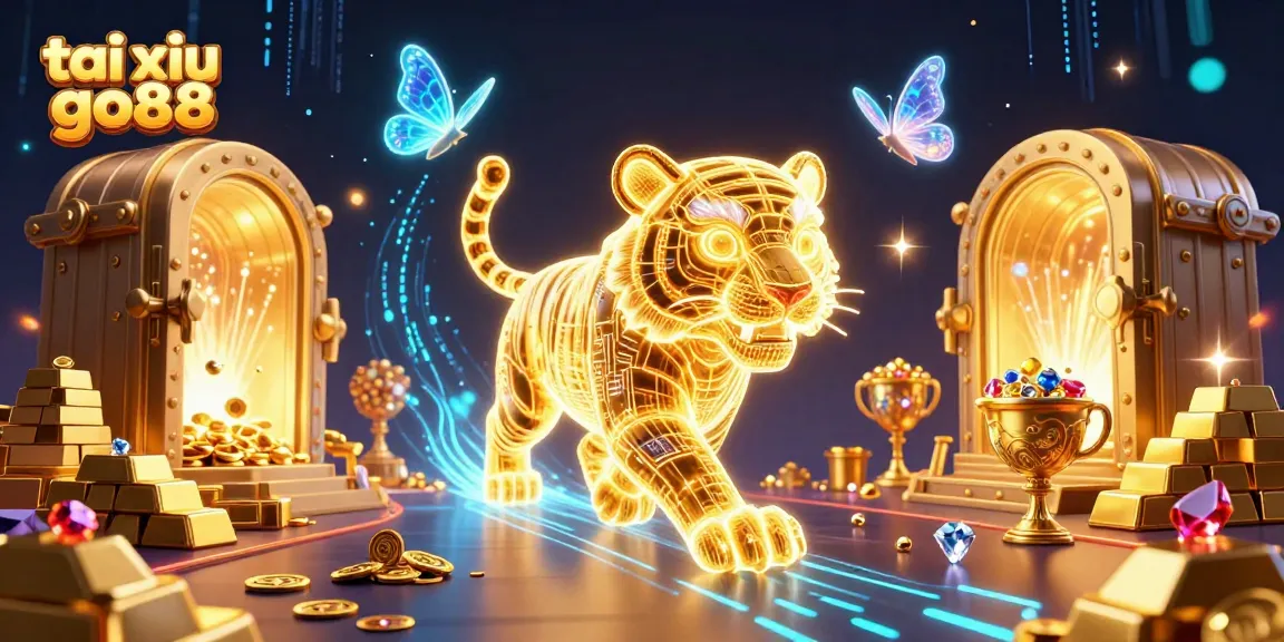 Immerse in vibrant tai xiu go88 casino magic with a golden tiger and treasures.