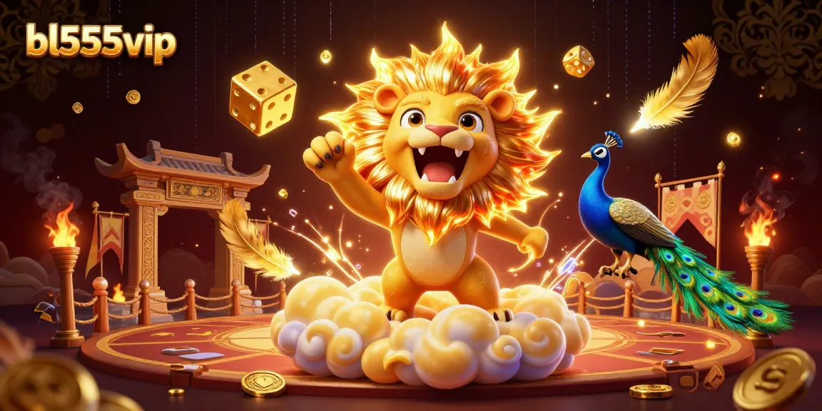 Engage in thrilling gameplay at bl555vip, where golden dice tumble and a victorious lion roars.