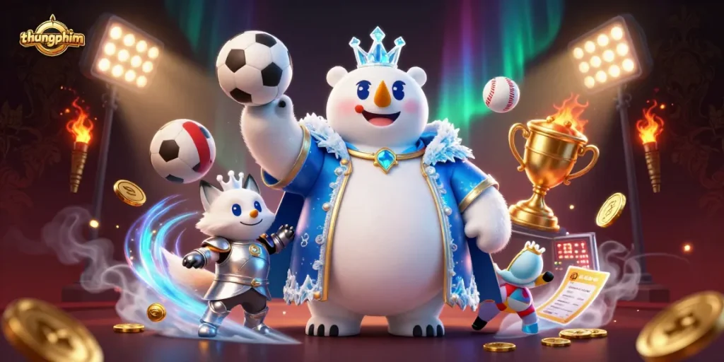 thungphim showcases vibrant scene with a polar bear and fox in a casino-themed dynamic illustration