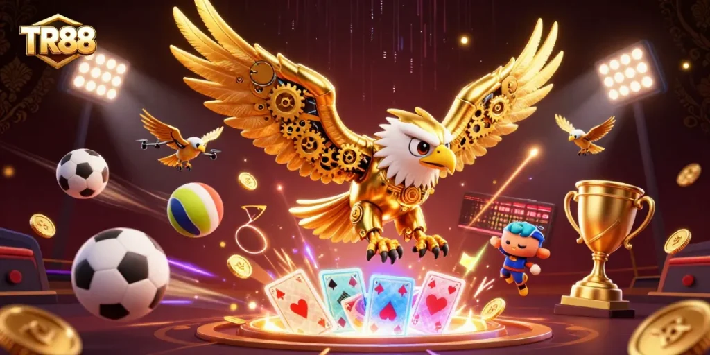 Battle with TR88 through vibrant sports and gaming elements in a dynamic casino scene.
