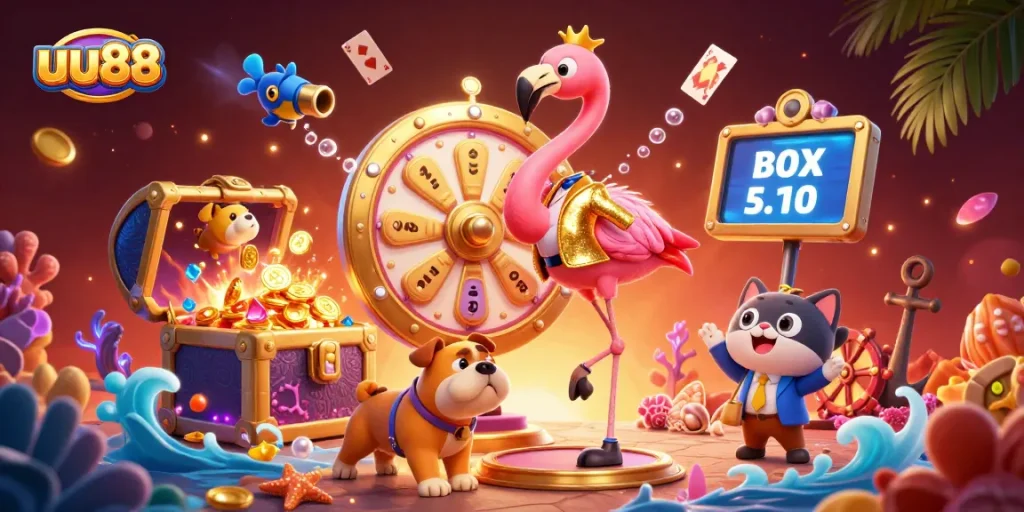 Experience thrilling games at uu88 with a lively scene featuring a game show host and excited competitors.