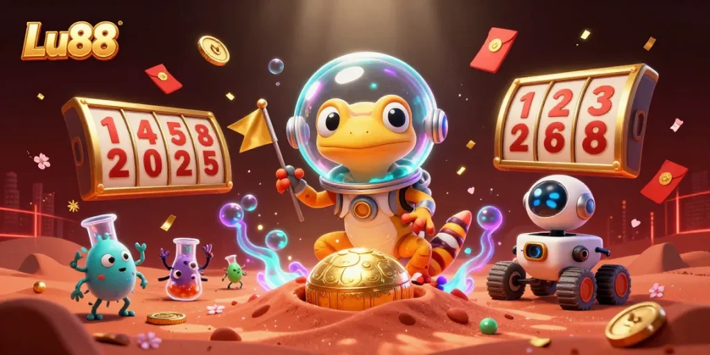 Experience thrilling wins with Lu88 at a golden casino adventure featuring vibrant characters and dynamic play.