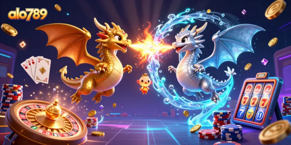 Experience thrilling action with alo789's dynamic dragon duel in a vibrant casino world.