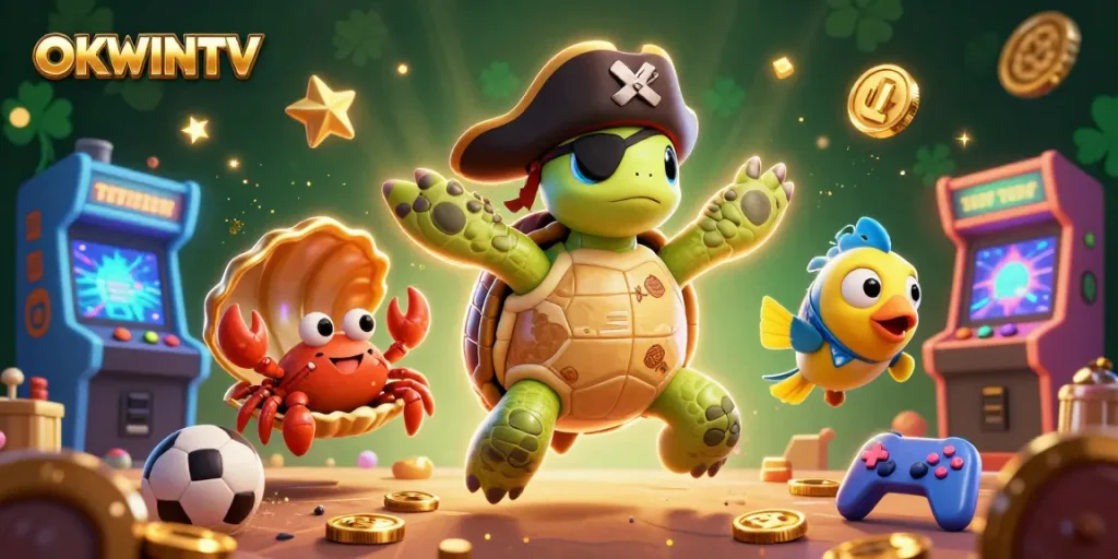 Watch OKWINTV’s thrilling gaming action featuring pirate-themed creatures and casino elements.