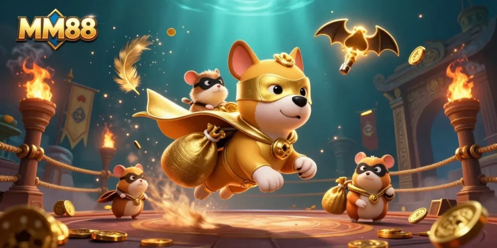 Experience the thrill of MM88, as a superhero dog and hamster embark on a golden coin adventure!
