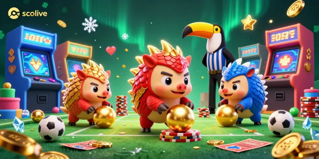 Socolive offers thrilling sports betting experiences, highlighting dramatic duels between pangolins while rolling through vibrant casino elements.