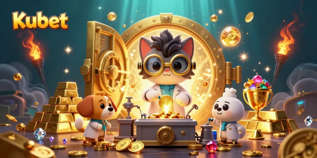Kubet highlights thrilling casino adventures with a mad scientist cat and dog in a treasure-filled lab.