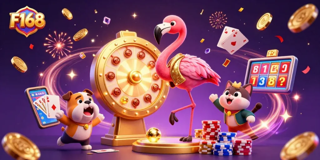 Engage with F168’s thrilling casino experience featuring vibrant characters and dynamic gameplay.