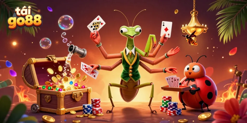 Experience thrilling action at tải go88 with vibrant cartoon characters and dynamic gambling elements.