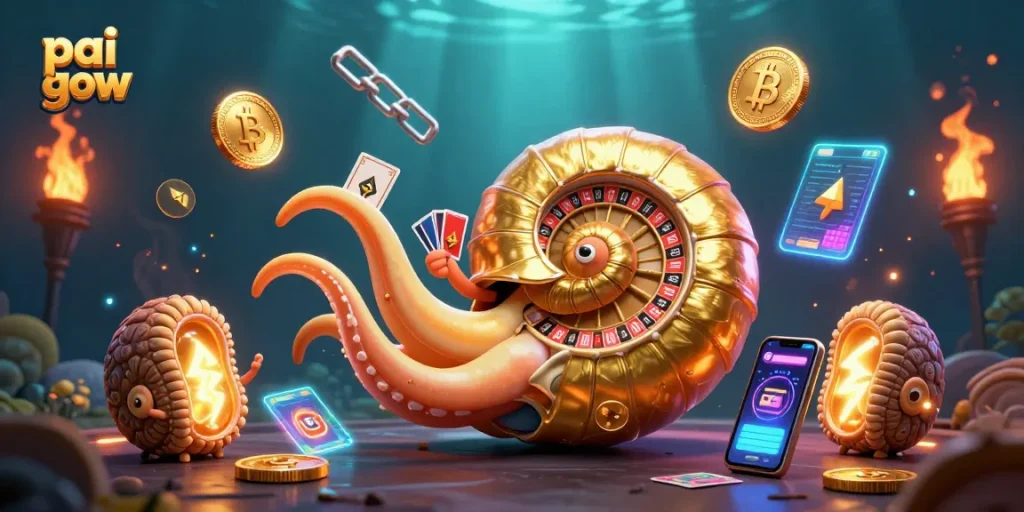 Pai Gow game strategy with a giant nautilus and glowing coins enhances your winning chances.