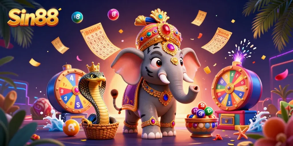 Experience thrilling lottery excitement at Sin88 with vibrant 3D illustration featuring exotic characters.