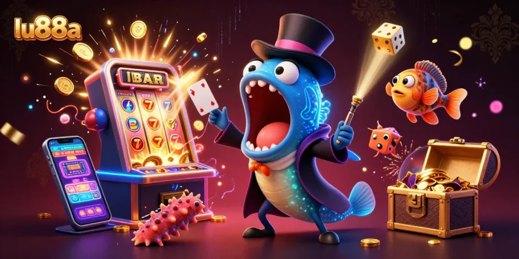 Experience the thrill of winning at lu88a with our vibrant casino-themed illustration.