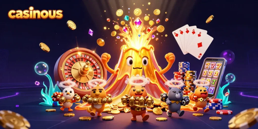 Experience thrilling wins at casinous with a vibrant eruption of treasures from a golden volcano.