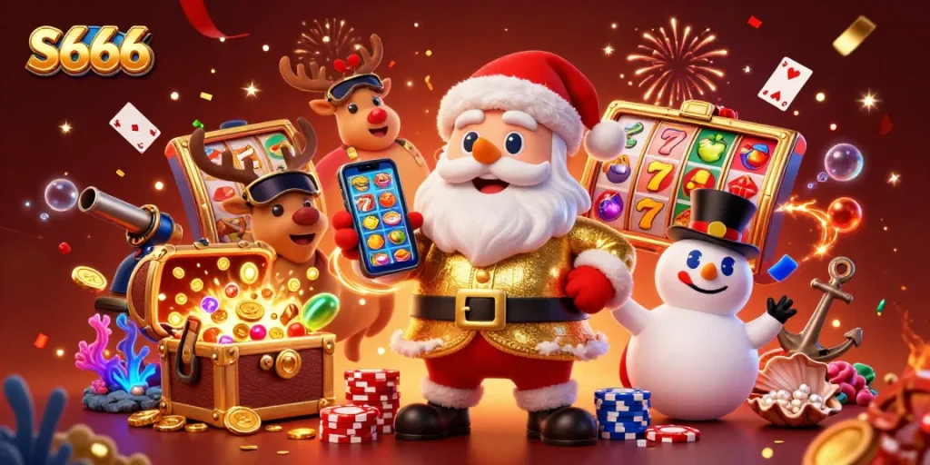 S666 offers an exciting jackpot experience with vibrant slot game elements and festive characters.