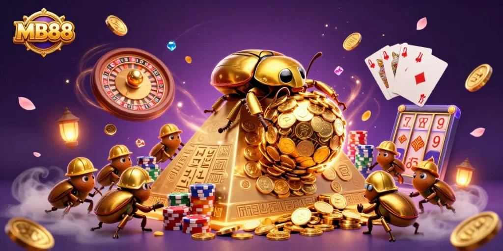 MB88, khắc họa trò chơi casino trên hình ảnh 3D ấn tượng với bọ hung vàng và nhiều yếu tố lôi cuốn.