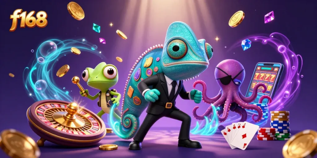 Engage with f168's thrilling casino experience featuring vibrant characters and dynamic gaming elements.