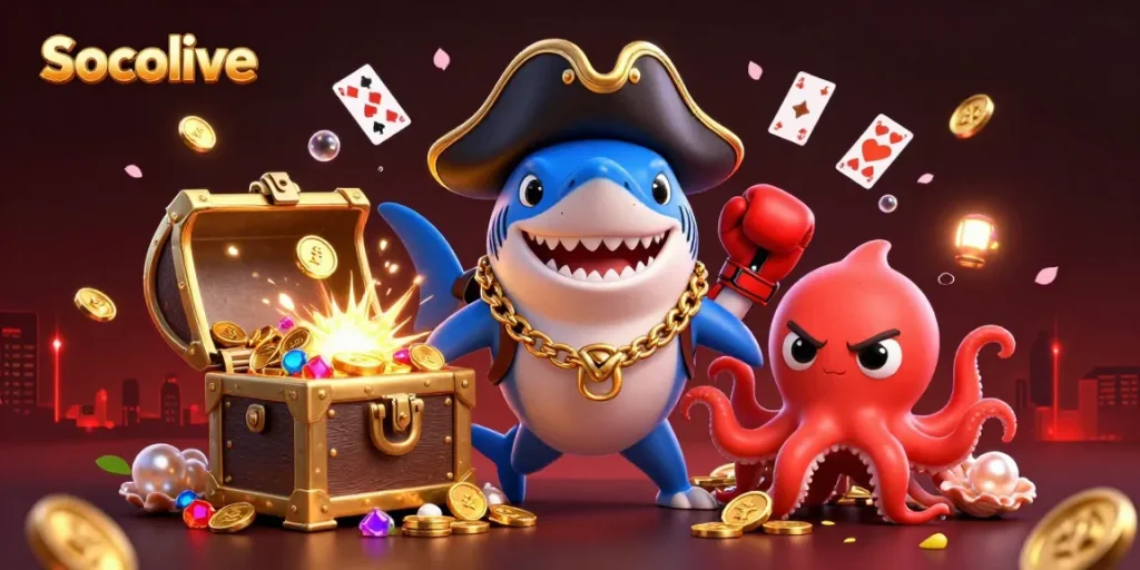 Socolive offers thrilling live sports streaming with vibrant underwater characters and gambling elements.