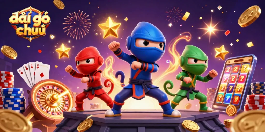 Experience the excitement of đấu địa chủ with vibrant chameleon ninjas and dynamic casino elements in action.