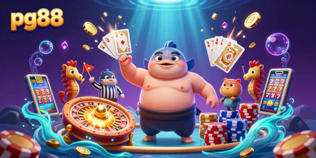 Experience pg88's exciting gameplay featuring a dynamic underwater casino scene with vibrant elements.