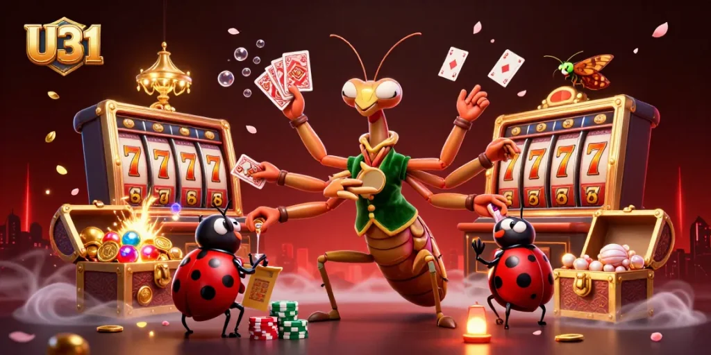 Join the U31 casino experience with vibrant games and characters in a dynamic environment.