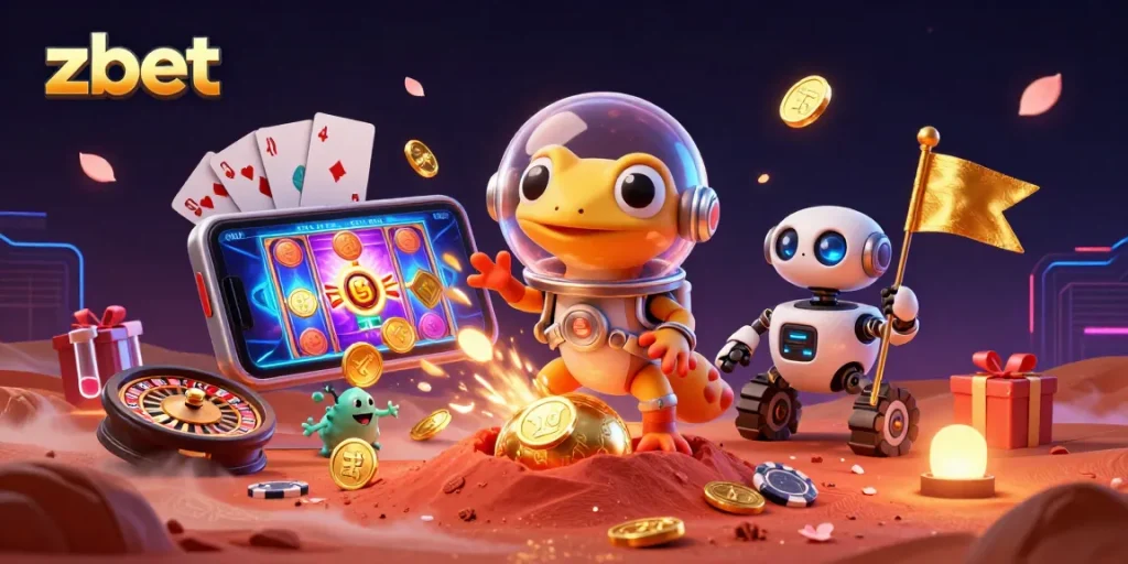 Experience zbet's vibrant casino adventure with a Martian gecko and alien wonders!