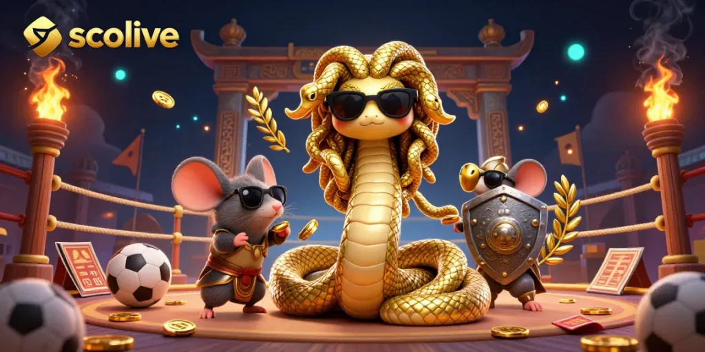 Socolive enhances sports betting excitement with dynamic 3D characters in a thrilling arena environment.