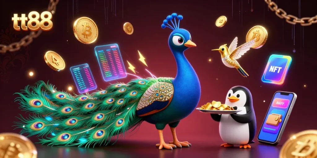 Engage with tt88's vibrant online casino experience featuring unique characters in a dynamic scene.