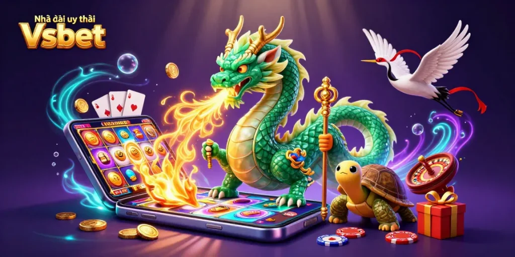 Experience the excitement of Nhà cái uy tín Vsbet with animated characters and gambling elements.