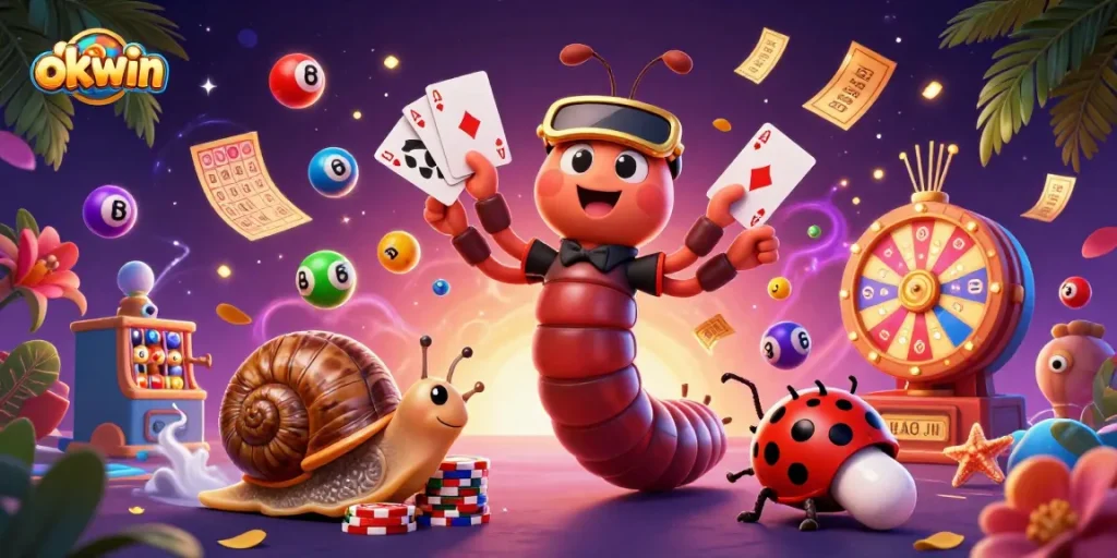 Experience the magic of okwin with a thrilling casino scene featuring vibrant games and exciting characters.