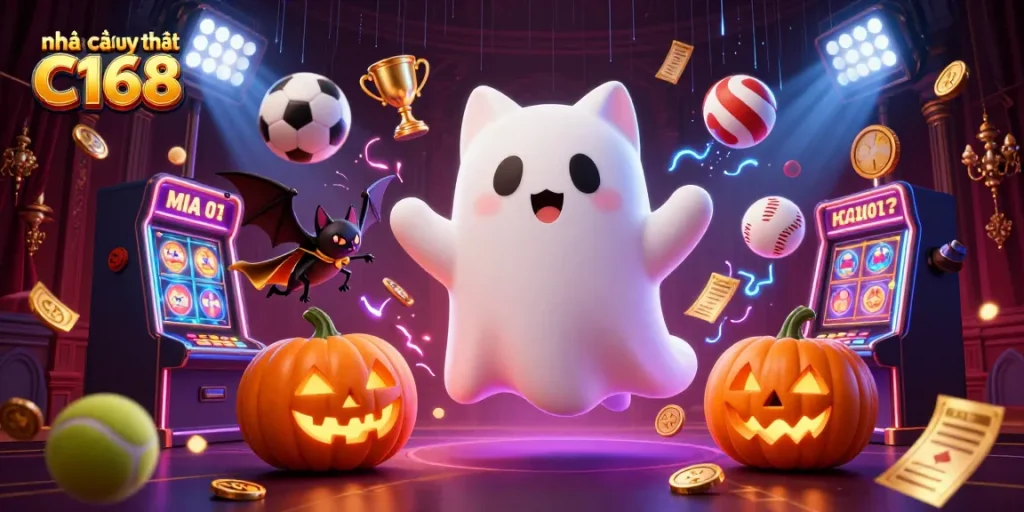 Experience thrilling gaming adventures at nhà cái uy tín C168 with lively characters in a haunted casino.