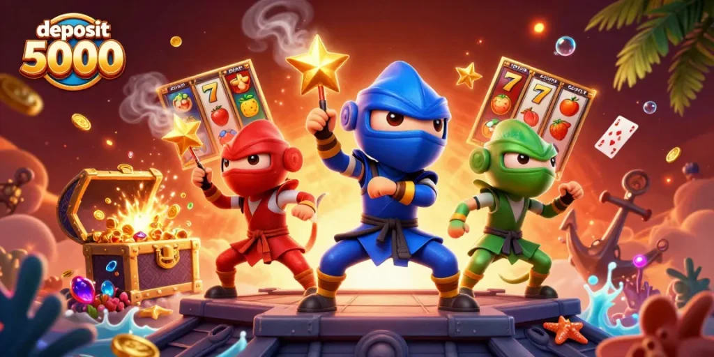 Win big with a deposit 5000 at the exciting slots scene featuring chameleon ninjas.