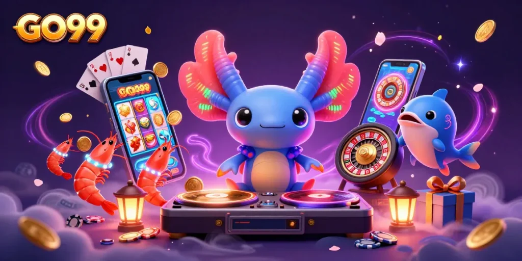 Experience immersive GO99 gaming with vibrant characters and dynamic casino elements.