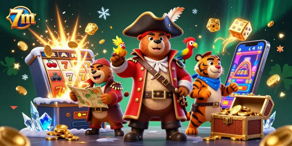 Engage with the exhilarating action of 7m casino adventures featuring a pirate bear and tiger with dynamic game elements.