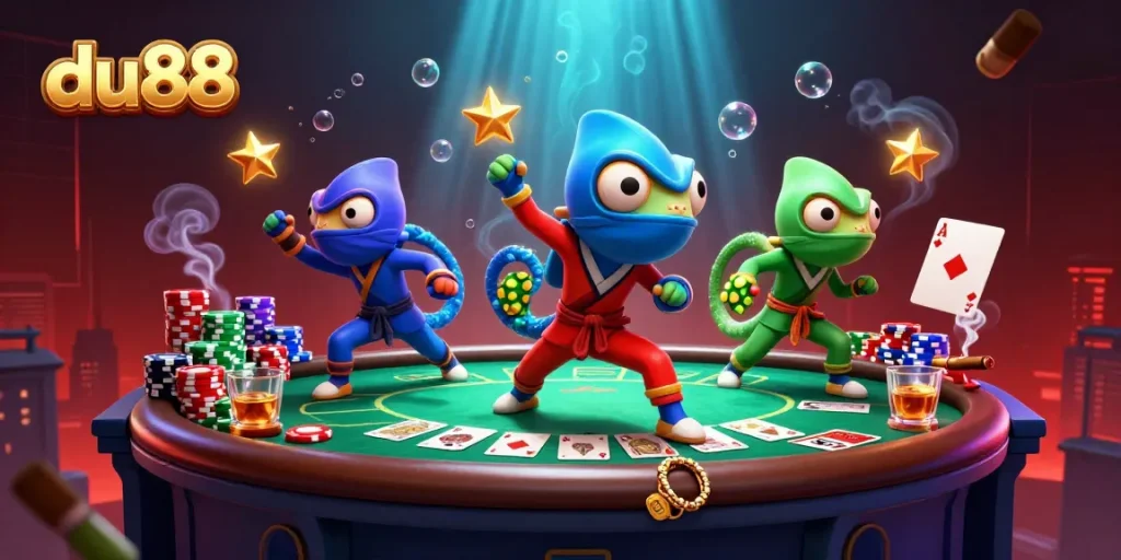 Capture exciting moments at du88 casino with a vibrant 3D ninja chameleon poker scene.
