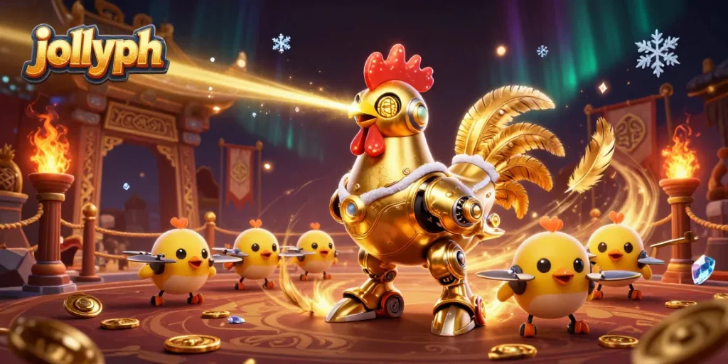Experience thrilling gameplay at jollyph with a golden rooster robot and dynamic betting elements.