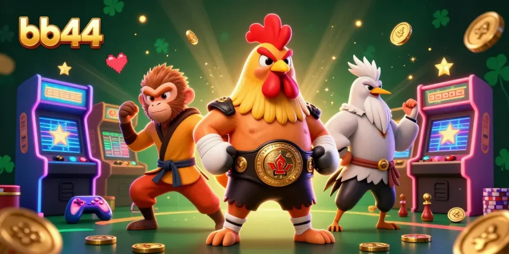 Play exciting games at bb44, featuring vibrant characters in a dynamic casino environment.