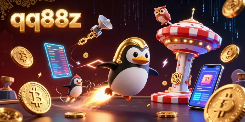 Experience thrilling gameplay with the 3D cartoon penguin and dazzling golden coins in the qq88z casino.