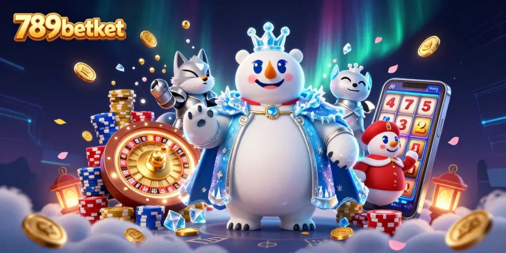 Spin and win at 789betket with vibrant casino characters amidst golden coins and roulette action.