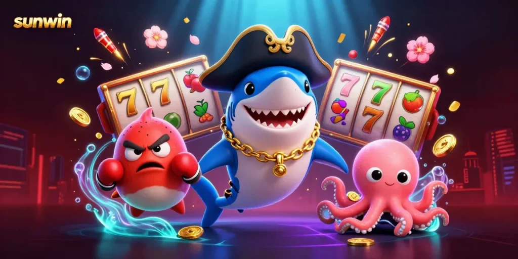Experience thrilling spins and winning moments in the sunwin casino with animated characters.