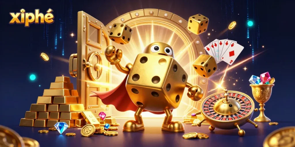 Experience thrilling xì phé action with golden heroes, jackpot treasures, and vibrant casino ambiance.