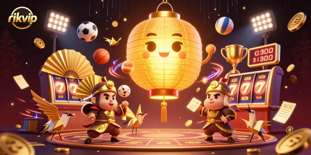Experience thrilling gameplay at rikvip with a vibrant 3D casino illustration featuring dynamic game elements.