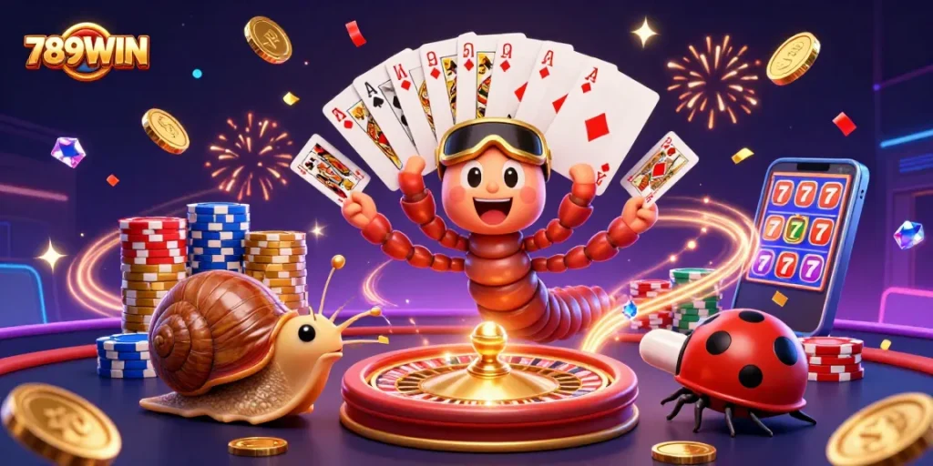 Experience the thrill of winning at 789WIN with dynamic casino characters and vibrant game elements.