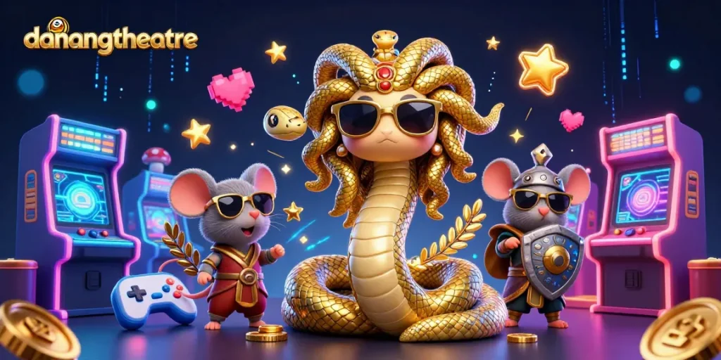 Experience the excitement of danangtheatre with vibrant casino elements and cartoon characters.