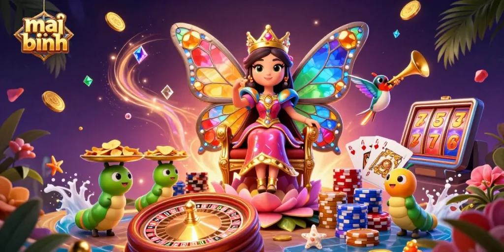 Play mậu binh with confidence as the butterfly queen oversees the action and winnings.