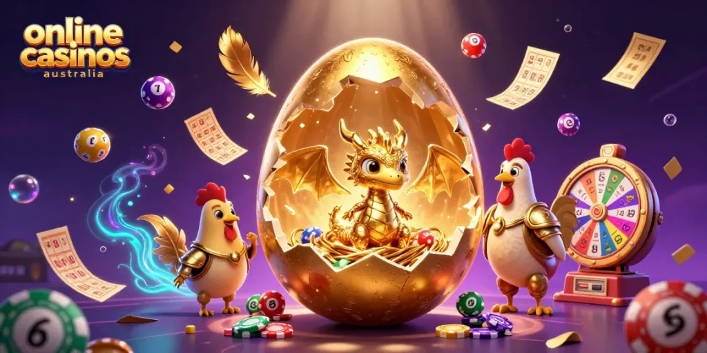 Explore engaging gameplay at online casinos Australia with vibrant illustrations and casino elements.