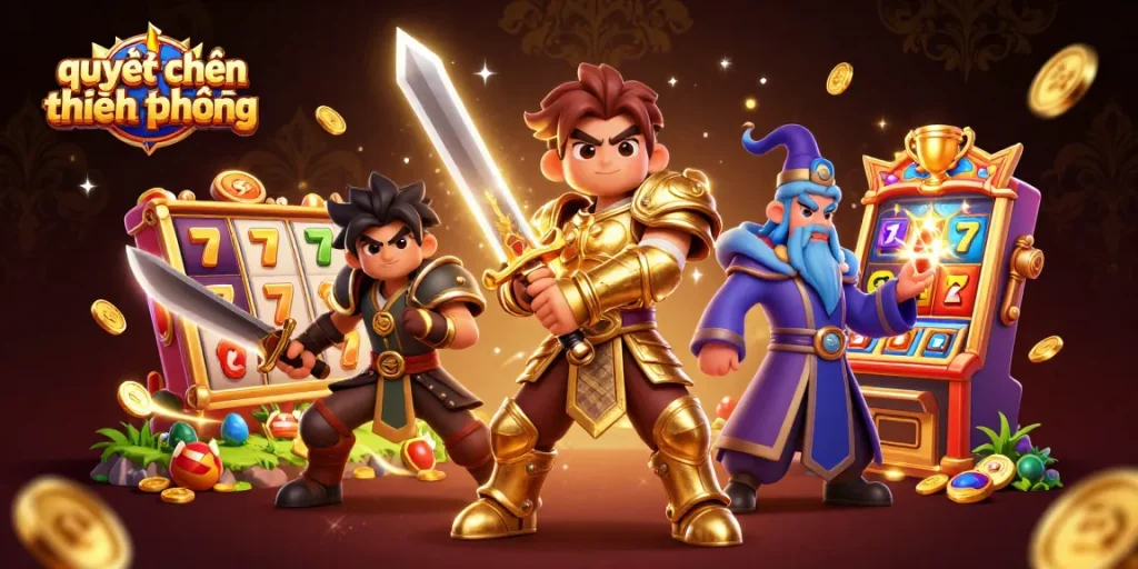 Experience the action of quyết chiến tiền thưởng with vibrant characters and slot elements in a captivating scene.