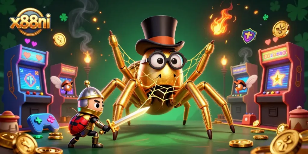 Watch as x88ni's golden tarantula spins winning webs of fortune at the casino with engaging gaming action.