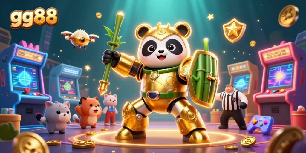Experience exciting gameplay at gg88 with a vibrant illustration of animated casino characters in action.