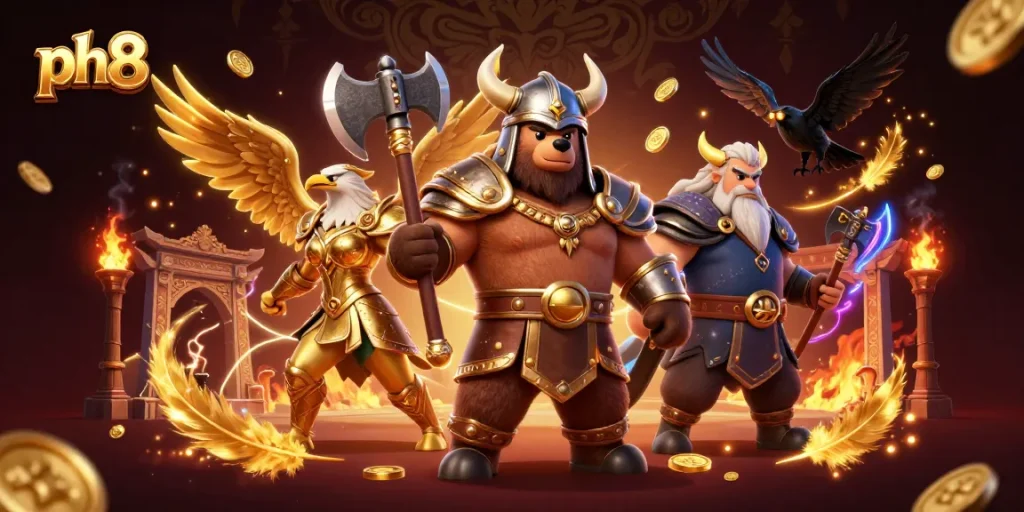 Join the thrilling action at ph8 with a Viking bear, Valkyrie eagle, and ancient gaming elements!